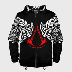 Ветровка с капюшоном мужская Силуэт ворона - Aссасинс Крид, цвет: 3D-черный