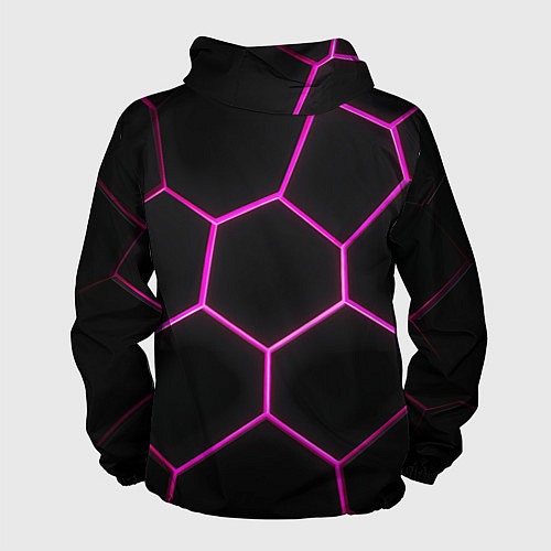 Мужская ветровка Черные соты с фиолетовым неоном / 3D-Белый – фото 2