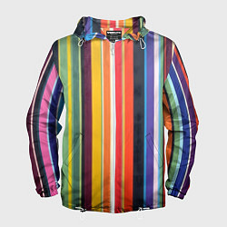Ветровка с капюшоном мужская Разноцветная полоска, цвет: 3D-белый