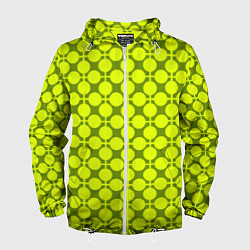 Ветровка с капюшоном мужская Желто зеленый неоновый узор ретро в горох, цвет: 3D-белый