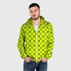 Ветровка с капюшоном мужская Желто зеленый неоновый узор ретро в горох, цвет: 3D-белый — фото 2