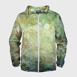 Ветровка с капюшоном мужская Абстракция - faded spots on a green background, цвет: 3D-белый