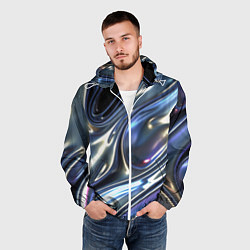 Ветровка с капюшоном мужская Серебро жидкий металл, цвет: 3D-белый — фото 2