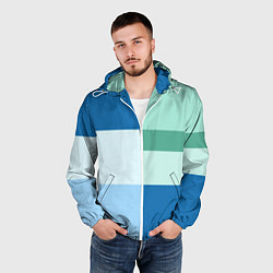 Ветровка с капюшоном мужская Мятное небо колор-блок, цвет: 3D-белый — фото 2