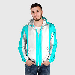 Ветровка с капюшоном мужская Color light blue white lines, цвет: 3D-белый — фото 2