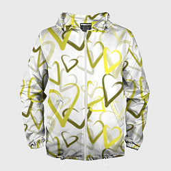 Ветровка с капюшоном мужская Зеленые сердца, цвет: 3D-белый