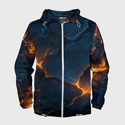 Ветровка с капюшоном мужская Разлом плит с огнем, цвет: 3D-белый