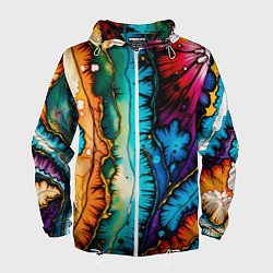 Ветровка с капюшоном мужская Разноцветный узор, цвет: 3D-белый