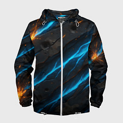 Ветровка с капюшоном мужская Камуфляж с неоновыми синими вставками, цвет: 3D-белый