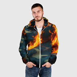 Ветровка с капюшоном мужская Огонь на камуфляжной ткани, цвет: 3D-белый — фото 2