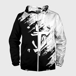 Ветровка с капюшоном мужская Doom штрихи красок черные, цвет: 3D-белый