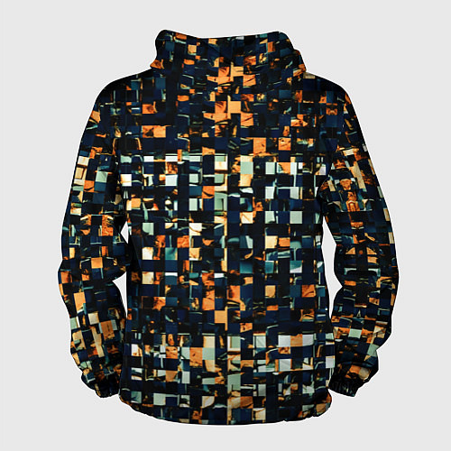 Мужская ветровка Тёмный синий с оранжевым кубики абстракция / 3D-Черный – фото 2
