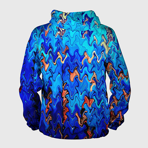 Мужская ветровка Сине-голубой стекающая абстракция / 3D-Белый – фото 2