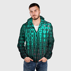 Ветровка с капюшоном мужская Нефритовый зелёный абстракция, цвет: 3D-черный — фото 2