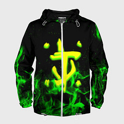 Ветровка с капюшоном мужская Doom кислотное лого огненный, цвет: 3D-белый