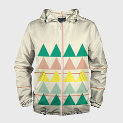 Ветровка с капюшоном мужская Абстрактный лес - треугольники на светлом, цвет: 3D-белый