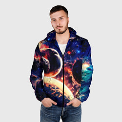 Ветровка с капюшоном мужская Фантастический космос планеты, цвет: 3D-черный — фото 2