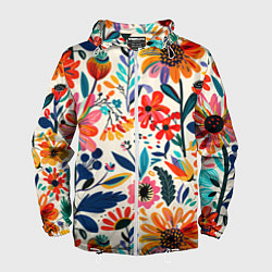 Ветровка с капюшоном мужская Простые цветы, цвет: 3D-белый