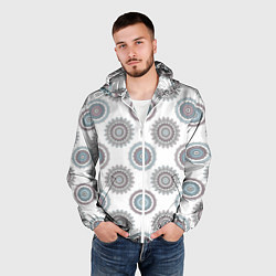 Ветровка с капюшоном мужская Круглый разноцветный узор мандала, цвет: 3D-белый — фото 2