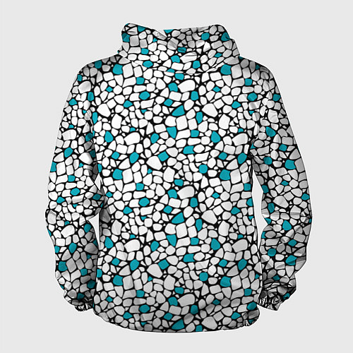 Мужская ветровка Мелкий синий белый мозаичный узор на черном / 3D-Белый – фото 2