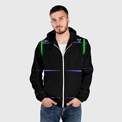 Ветровка с капюшоном мужская Color black green purple stripes, цвет: 3D-белый — фото 2