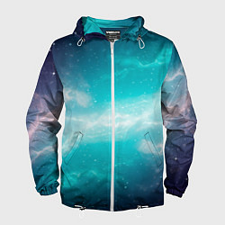Ветровка с капюшоном мужская Галактическое сияние небес, цвет: 3D-белый