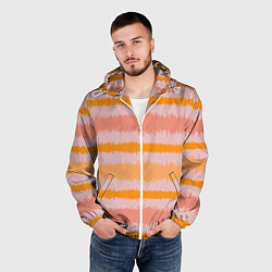 Ветровка с капюшоном мужская Полосы зигзагообразные оранжево-розовые, цвет: 3D-белый — фото 2