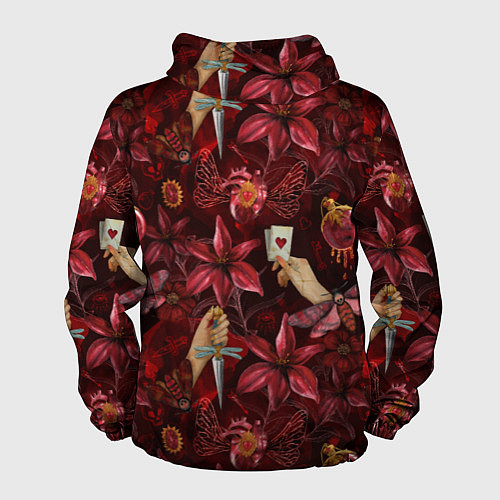 Мужская ветровка Бордовая готика с сердцем, лилиями и мотыльками / 3D-Белый – фото 2