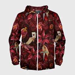 Мужская ветровка Бордовая готика с сердцем, лилиями и мотыльками