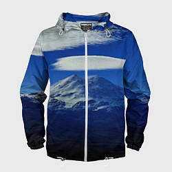 Ветровка с капюшоном мужская Эльбрус с облаками, цвет: 3D-белый