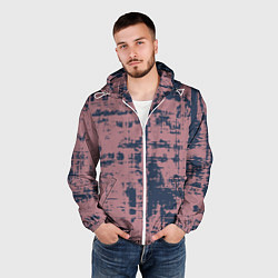 Ветровка с капюшоном мужская Текстура с потертостями сине-розовая, цвет: 3D-белый — фото 2