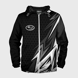 Ветровка с капюшоном мужская Subaru - монохромный черный, цвет: 3D-белый