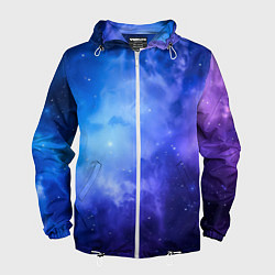 Ветровка с капюшоном мужская Неоновый яркий космос, цвет: 3D-белый