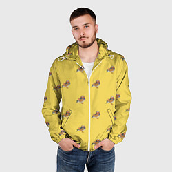 Ветровка с капюшоном мужская Утка мандаринка на желтом - паттерн, цвет: 3D-белый — фото 2