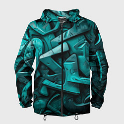 Ветровка с капюшоном мужская Зеленая абстракция в стиле художника, цвет: 3D-черный