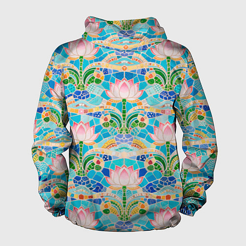 Мужская ветровка Белый лотос декоративный и волны / 3D-Белый – фото 2