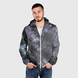 Ветровка с капюшоном мужская Абстракция - dark blue oil painting, цвет: 3D-белый — фото 2