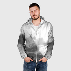 Ветровка с капюшоном мужская Абстракция серые волны, цвет: 3D-белый — фото 2