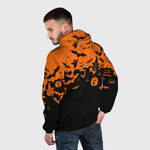 Мужская ветровка Хэллоуин тыквы и призраки / 3D-Черный – фото 4