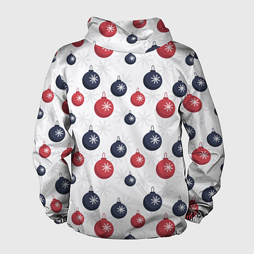 Мужская ветровка Синие и красные новогодние шары со снежинками / 3D-Белый – фото 2