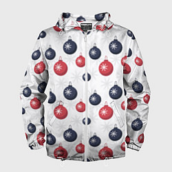 Мужская ветровка Синие и красные новогодние шары со снежинками