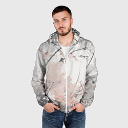 Ветровка с капюшоном мужская Цветущее дерево абстракция, цвет: 3D-белый — фото 2