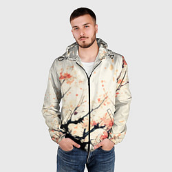 Ветровка с капюшоном мужская Чёрное дерево с цветами абстракция, цвет: 3D-черный — фото 2