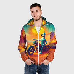 Ветровка с капюшоном мужская Робот Бендер на мотоцикле в пустыне, цвет: 3D-белый — фото 2