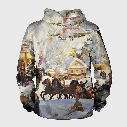 Мужская ветровка Русская тройка зимой - картина Масленица Кустодиев / 3D-Белый – фото 2