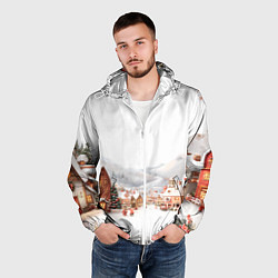 Ветровка с капюшоном мужская Новогодняя улица, цвет: 3D-белый — фото 2