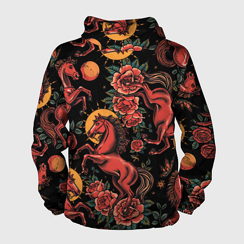 Мужская ветровка Красная лошадь с розами / 3D-Белый – фото 2