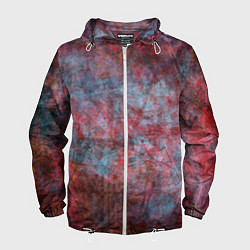 Ветровка с капюшоном мужская Абстракция - red rust on blue, цвет: 3D-белый