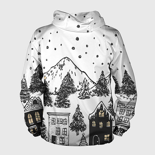 Мужская ветровка Заснеженный черно-белый город / 3D-Белый – фото 2