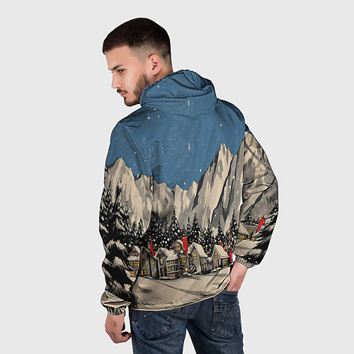Мужская ветровка Небольшой новогодний город в горах / 3D-Черный – фото 4